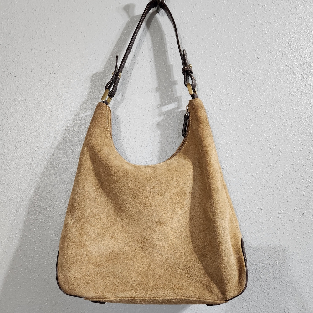 Ralph Lauren Vintage Y2k 2000s Tan Slouchy Suede Hobo Bag Excellent Con - Picture 8 of 16